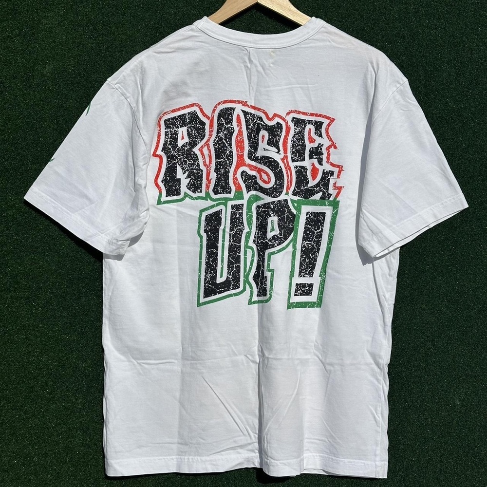 White Graphic Tee with 'Rise Up!' Print